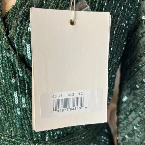 NEW Mac Duggal 93676 Bead Lace Long Sleeve Midi Dress Emerald Holiday Wicked - Picture 10 of 11